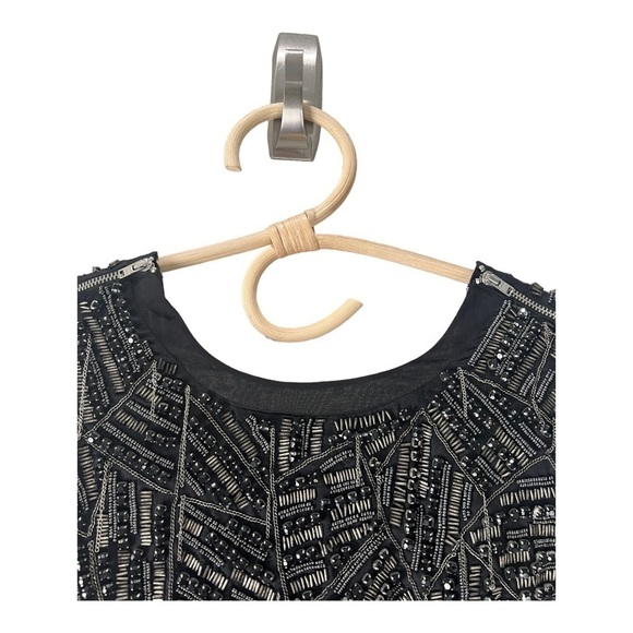 Black Silver Intricate Beaded Sleeveless Cocktail Mini Dress Full Back Zipper S4 - Picture 14 of 16